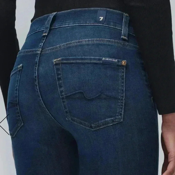 7 For All Mankind Dark Wash Faded Midrise Kimmie Straight Stretch Jean Size 29 - Picture 1 of 16